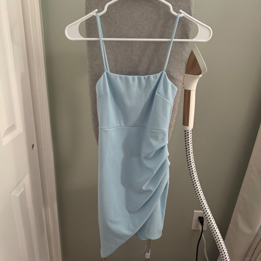Blue Blush Baby Blue Ruched Bodycon Mini Dress Asymmetrical Y2K Small